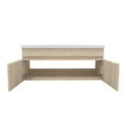 Ensemble Meuble De Salle De Bains|AICA Sanitaire Ensemble meuble de salle de bain 100cm, vasque céramique + colonne + LED miroir, chêne