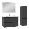 AICA Sanitaire Ensemble meuble de salle de bain 80cm, vasque céramique + colonne + LED miroir rectangulaire, anthracite