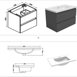 AICA Sanitaire Ensemble meuble de salle de bain 80cm, vasque céramique + colonne + LED miroir rectangulaire, anthracite