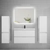 AICA Sanitaire Ensemble meuble de salle de bain et lavabo blanc (L.80cm) 2 tiroirs + meuble haut x2 + lavabo + miroir LED