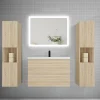 AICA Sanitaire Ensemble meuble de salle de bains 80cm, simple vasque + colonne + LED miroir rectangulaire,chêne