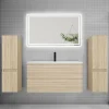 Ensemble Meuble De Salle De Bains|AICA Sanitaire Ensemble meuble de salle de bains 100cm, simple vasque + colonne + LED miroir,chêne