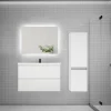 Ensemble Meuble De Salle De Bains|AICA Sanitaire Ensemble meuble de salle de bain et lavabo blanc (L.80cm) 2 tiroirs + meuble haut + lavabo + miroir LED