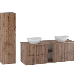 Petits-Meubles Ensemble meuble double vasque 140cm 2 niches et colonne Tao Bois