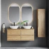 Petits-Meubles Ensemble meuble double vasque 120cm et colonne Viggo Bois