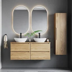 Petits-Meubles Ensemble meuble double vasque 120cm et colonne Viggo Bois