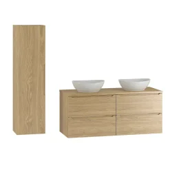 Petits-Meubles Ensemble meuble double vasque 120cm et colonne Viggo Bois