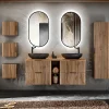 Petits-Meubles Ensemble meuble double vasque 140cm 2 niches miroirs LED colonne et 3 armoires murales Gaia Bois et Noir - Vasque Noir
