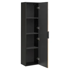 Petits-Meubles Ensemble meuble double vasque 140cm 2 niches miroirs LED colonne et 3 armoires murales Gaia Bois et Noir - Vasque Noir