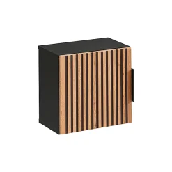 Petits-Meubles Ensemble meuble double vasque 140cm 2 niches miroirs LED colonne et 3 armoires murales Gaia Bois et Noir - Vasque Noir