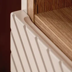 Petits-Meubles Ensemble meuble double vasque 160cm 4 tiroirs panier à linge et colonne Manoa Cachemire et Bois