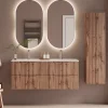 Ensemble Meuble De Salle De Bains|Petits-Meubles Ensemble meuble double vasque encastree 120cm et colonne Tao Bois