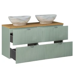 Petits-Meubles Ensemble meuble double vasque 120cm 4 tiroirs et colonne Jade Vert et Bois