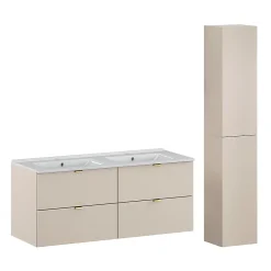 Ensemble Meuble De Salle De Bains|Petits-Meubles Ensemble meuble double vasque encastree 120cm et colonne Azel Cachemire