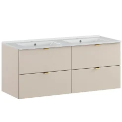 Ensemble Meuble De Salle De Bains|Petits-Meubles Ensemble meuble double vasque encastree 120cm et colonne Azel Cachemire
