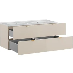 Ensemble Meuble De Salle De Bains|Petits-Meubles Ensemble meuble double vasque encastree 120cm et colonne Azel Cachemire