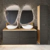 Ensemble Meuble De Salle De Bains|Petits-Meubles Ensemble meuble double vasque 120cm 4 tiroirs et colonne Elora Noir et bois Cloud