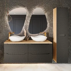 Ensemble Meuble De Salle De Bains|Petits-Meubles Ensemble meuble double vasque 120cm 4 tiroirs et colonne Elora Noir et bois Cloud