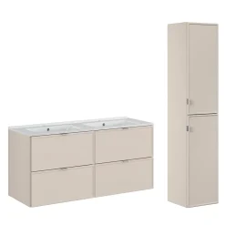 Ensemble Meuble De Salle De Bains|Petits-Meubles Ensemble meuble double vasque encastree 120cm et colonne Alba Cachemire