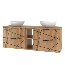 Petits-Meubles Ensemble meuble double vasque 140cm 2 niches et colonne Teren Bois