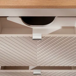 Ensemble Meuble De Salle De Bains|Petits-Meubles Ensemble meuble double vasque 160cm 4 tiroirs panier à linge miroirs LED et colonne Manoa Cachemire et Bois