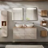 Ensemble Meuble De Salle De Bains|Petits-Meubles Ensemble meuble double vasque 120cm 4 tiroirs miroirs LED colonne et 3 armoires murales Manoa Cachemire et Bois
