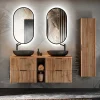 Petits-Meubles Ensemble meuble double vasque 140cm 2 niches et colonne Gaia Bois et Noir - Vasque Noir