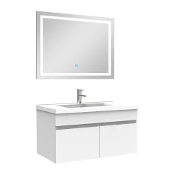 Ensemble Meuble De Salle De Bains|AICA Sanitaire Ensemble meuble et vasque et miroir lumineux 80cm meuble salle de bain Blanc