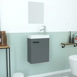Lavabo|Aurlane Ensemble Meuble Lave Mains Gris 41x50x22cm + Miroir - SMALLY GREY