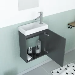Lavabo|Aurlane Ensemble Meuble Lave Mains Gris 41x50x22cm + Miroir - SMALLY GREY