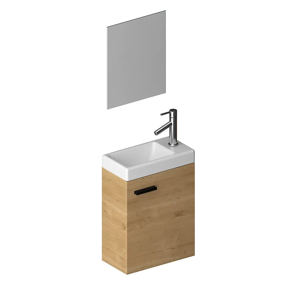 Aurlane Ensemble Meuble Lave Mains décor Bois 41x50x22cm + Miroir - SMALLY WOOD