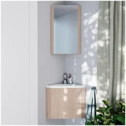 Mob-In Ensemble meuble lave-mains d'angle décor chêne KODA + armoire miroir
