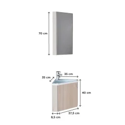 Mob-In Ensemble meuble lave-mains d'angle décor chêne KODA + armoire miroir