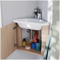 Mob-In Ensemble meuble lave-mains d'angle décor chêne KODA + armoire miroir