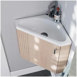 Mob-In Ensemble meuble lave-mains d'angle décor chêne KODA + armoire miroir
