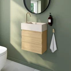 Lave-Mains|Homesight Ensemble meuble lave-mains Etty effet chêne l.44 cm + plan vasque lave-mains béton moucheté
