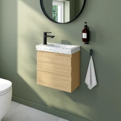 Lave-Mains|Homesight Ensemble meuble lave-mains Etty effet chêne l.44 cm + plan vasque lave-mains terrazzo