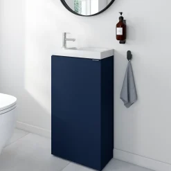 Lave-Mains|GoodHome Ensemble meuble lave-mains Imandra bleu nuit mat l.44 cm + plan vasque lave-mains blanc en céramique Nira