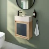 Homesight Ensemble meuble lave-mains à suspendre Indus chêne massif l.44 cm + plan vasque lave-mains béton beige