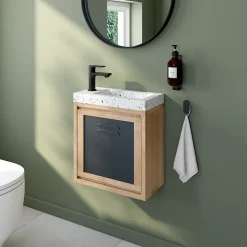 Lave-Mains|Homesight Ensemble meuble lave-mains à suspendre Indus chêne massif l.44 cm + plan vasque lave-mains terrazzo