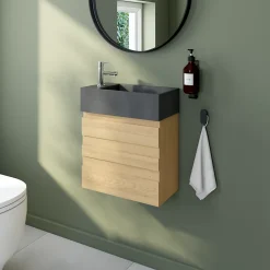 Homesight Ensemble meuble lave-mains Etty effet chêne l.44 cm + plan vasque lave-mains béton gris