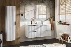 Furnidea Ensemble meuble lave-mains suspendu ADEL blanc avec le lavabo FIKA 40 cm