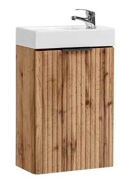 Furnidea Ensemble meuble lave-mains suspendu ADEL chêne avec le lavabo FIKA 40 cm