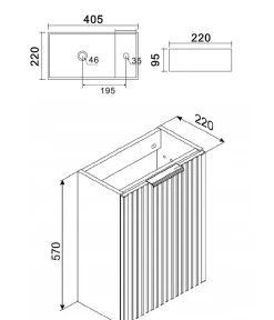 Furnidea Ensemble meuble lave-mains suspendu ADEL chêne avec le lavabo FIKA 40 cm