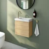 Lave-Mains|Homesight Ensemble meuble lave-mains Etty effet chêne l.44 cm + plan vasque lave-mains effet marbre blanc