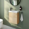 Lave-Mains|Homesight Ensemble meuble lave-mains Java effet chêne clair et jute l.44 cm + plan vasque lave-mains blanc en céramique Nira