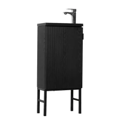 Mob-In Ensemble meuble lave-mains chêne carbone + robinet STUDIO