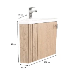 Mob-In Ensemble meuble lave-mains d'angle décor chêne KODA + robinet