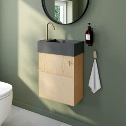 Lave-Mains|Homesight Ensemble meuble lave-mains Java effet chêne clair et jute l.44 cm + plan vasque lave-mains béton gris