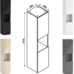 AICA Sanitaire Ensemble meuble salle de bain 80 cm anthracite brillant avec 2 tiroirs, lavabo céramique simple + colonne haute, suspendu